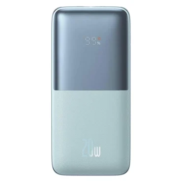 پاوربانک باسئوس مدل PPBD2-1020، ظرفیت 10000 میلی‌آمپر ساعت، مقاوم در برابر ضربه، مقاوم در برابر آب، پشتیبانی از فناوری شارژ سریع Power Delivery (PD)، جنس بدنه پلی‌کربنات با پوشش هاشوری، به همراه یک عدد کابل تبدیل USB به USB-C، دارای 3 درگاه خروجی